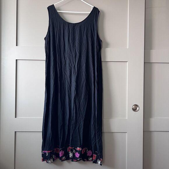 Mango Bay Dress Womens XXL Black Sleeveless Maxi Boho Floral Beaded Patch Hem - Picture 2 of 9